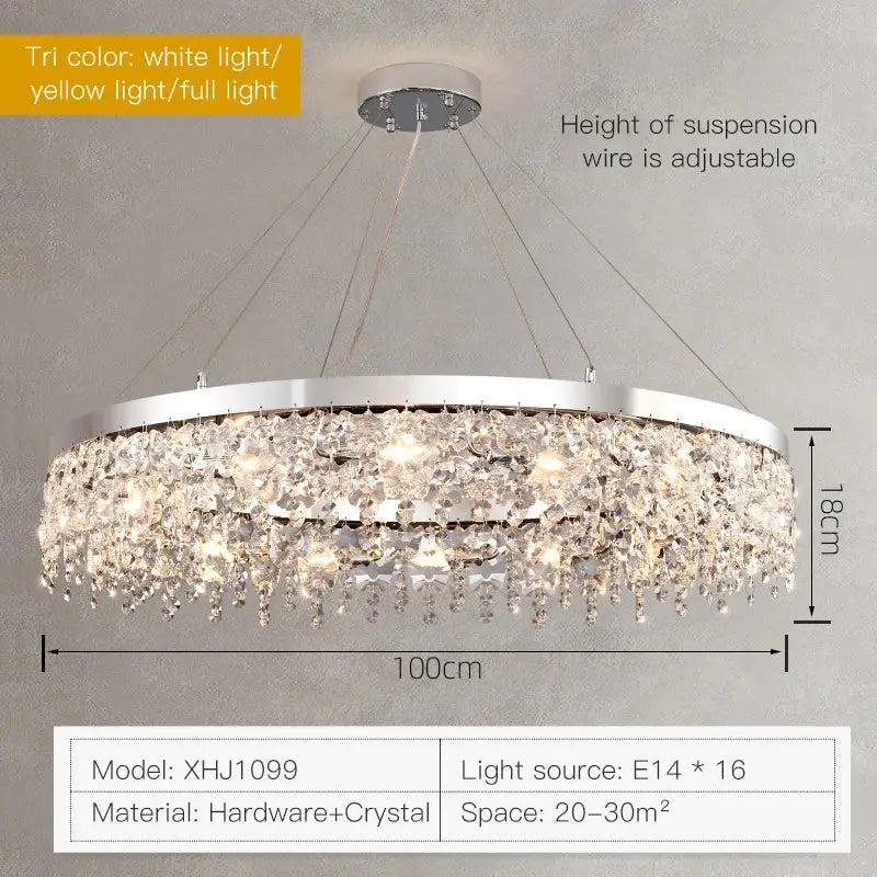 Modern two tier chrome decorbites crystal chandelier with cascading droplets and adjustable height for living rooms 20-30 sqm