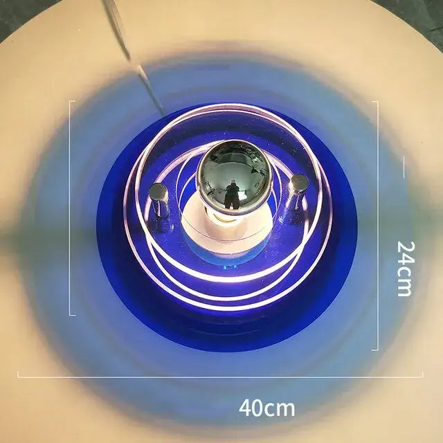 Modern ufo acrylic led wall lamp features a sleek circular design with glowing rings and a reflective metallic sphere decorbites led wall