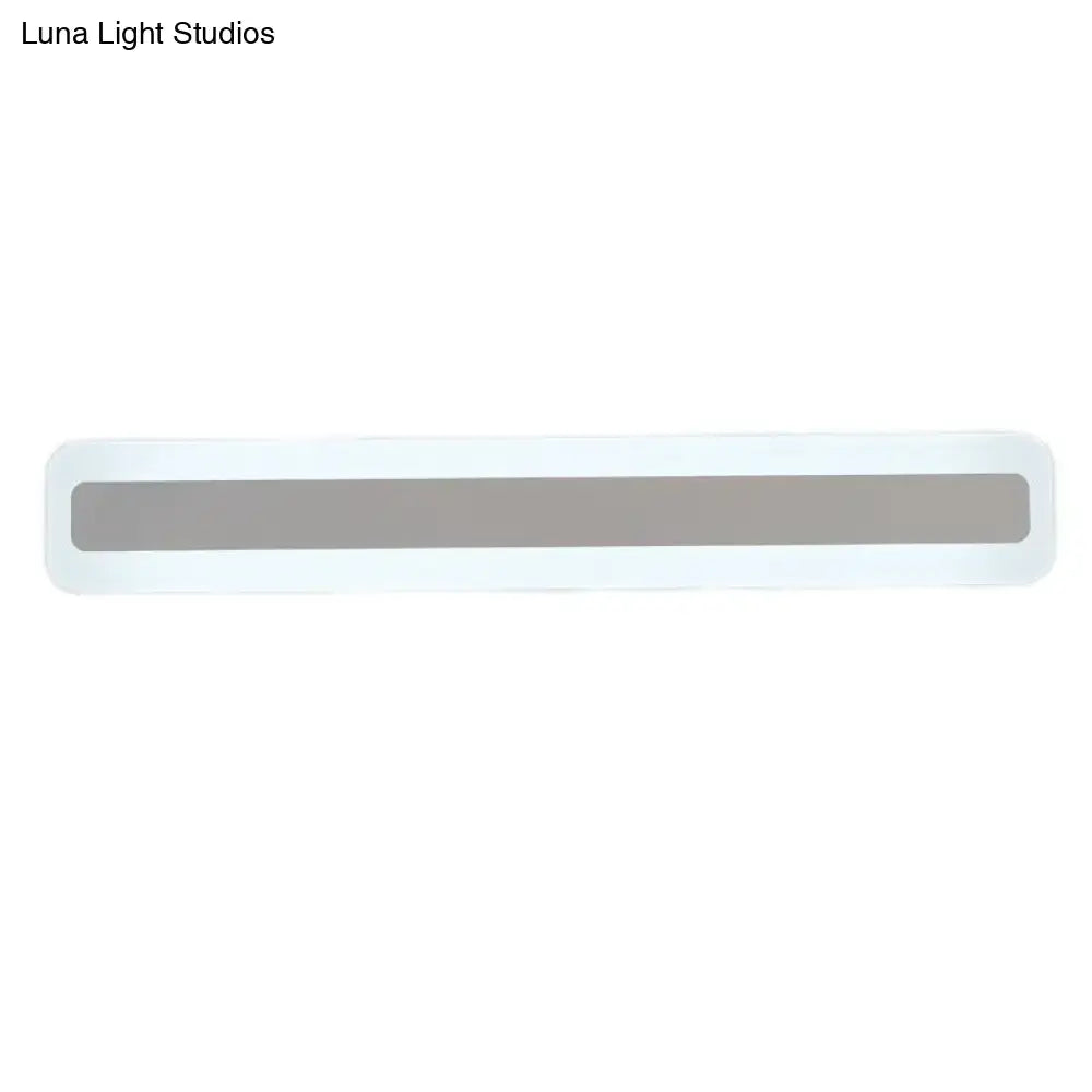Modern ultrathin bar shaped white led wall sconce with sleek diffuser and central gray illuminated strip for bedroom use