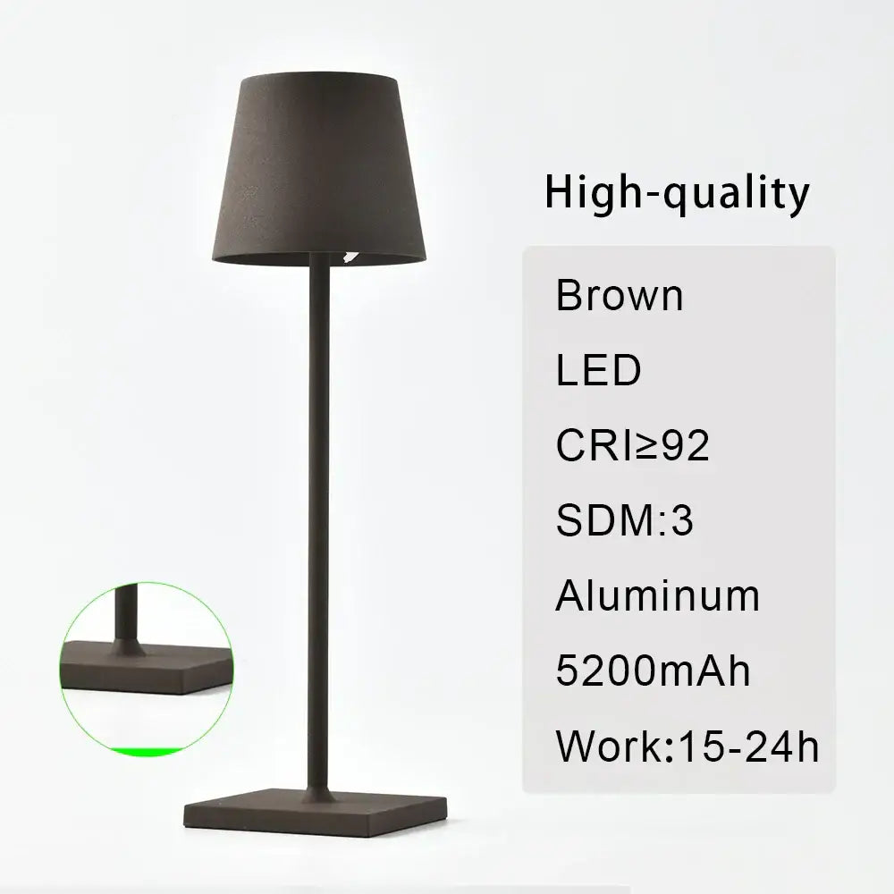 Brown led table lamp with matte finish featuring aluminum base and slender stem usb rechargeable acrylic for bedroom and living room