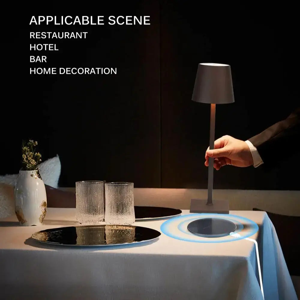 Modern usb rechargeable acrylic table lamp with sleek gray shade and metallic stem for bedroom and living room decor