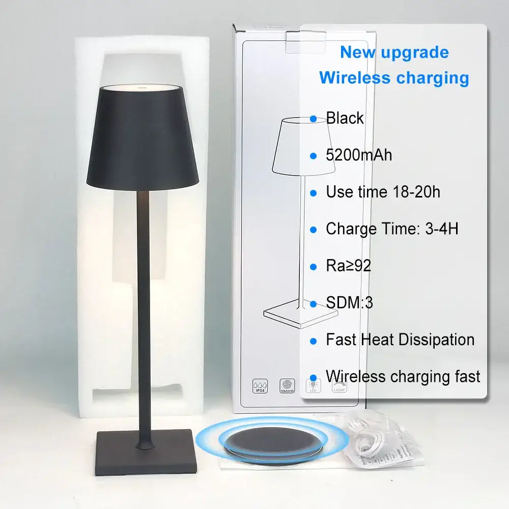 Black usb rechargeable acrylic table lamp with sleek modern design and matte finish for bedroom and living room use