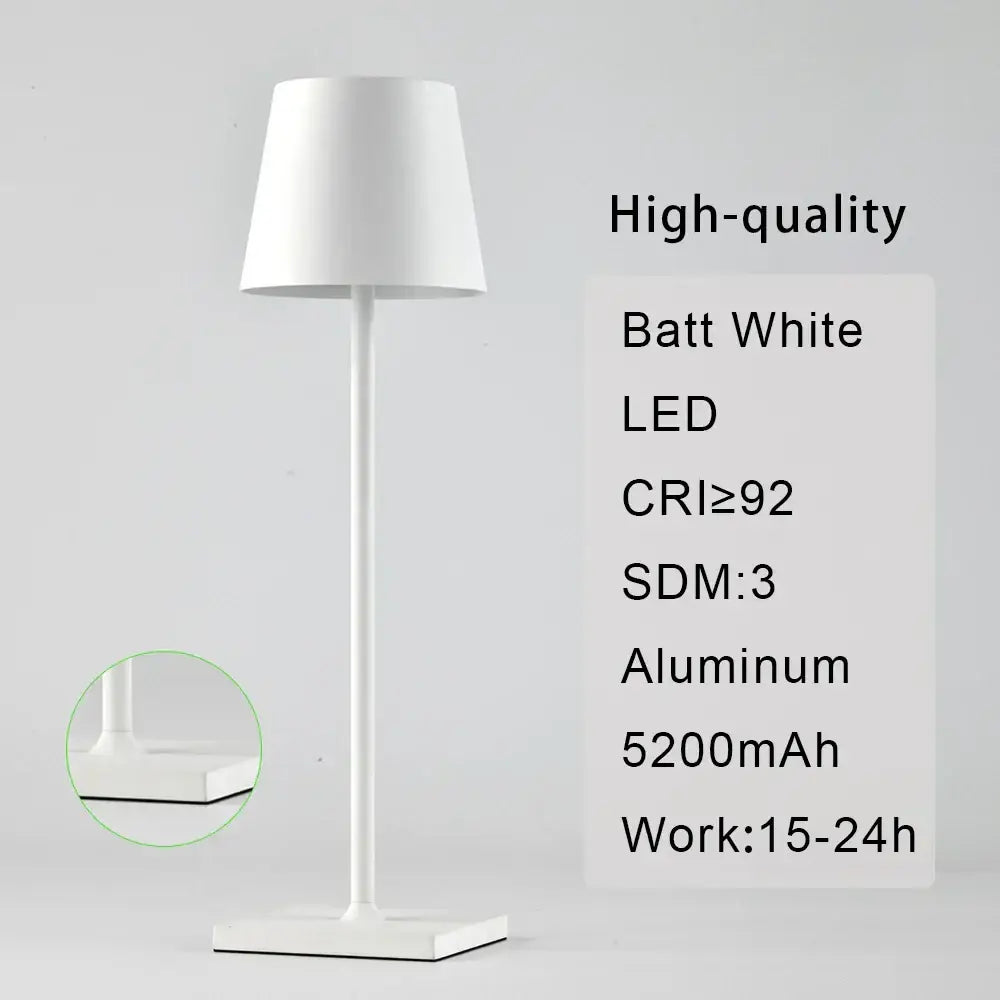 White led table lamp with sleek aluminum stand and conical shade modern usb rechargeable acrylic plodina usb rechargeable