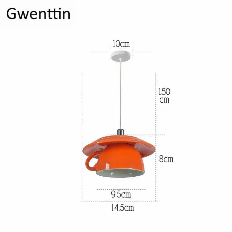 Orange ceramic cup pendant light with white ceiling mount and silver chain for modern kitchen decorbites ceramic cup lighting