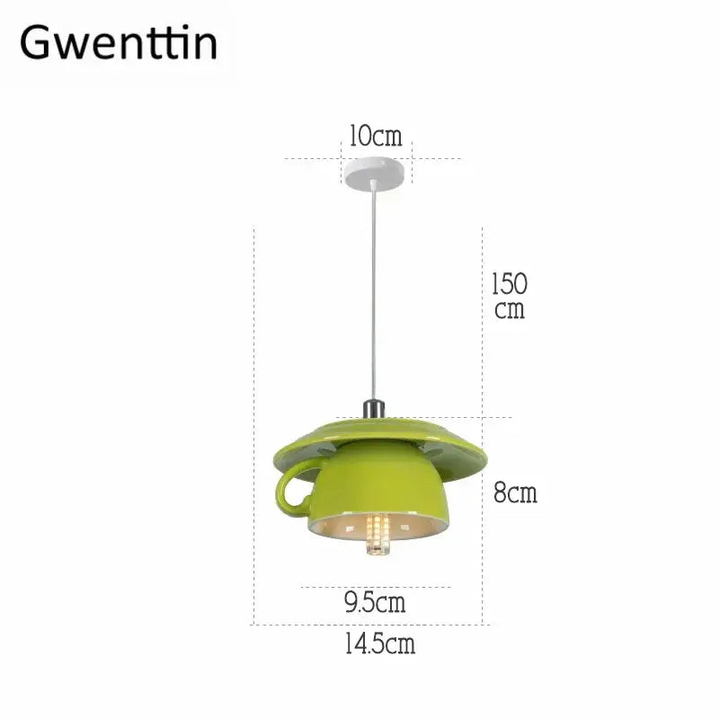 Lime green ceramic cup pendant light with metallic stem and circular base for modern vibrant kitchen decorbites ceramic cup design