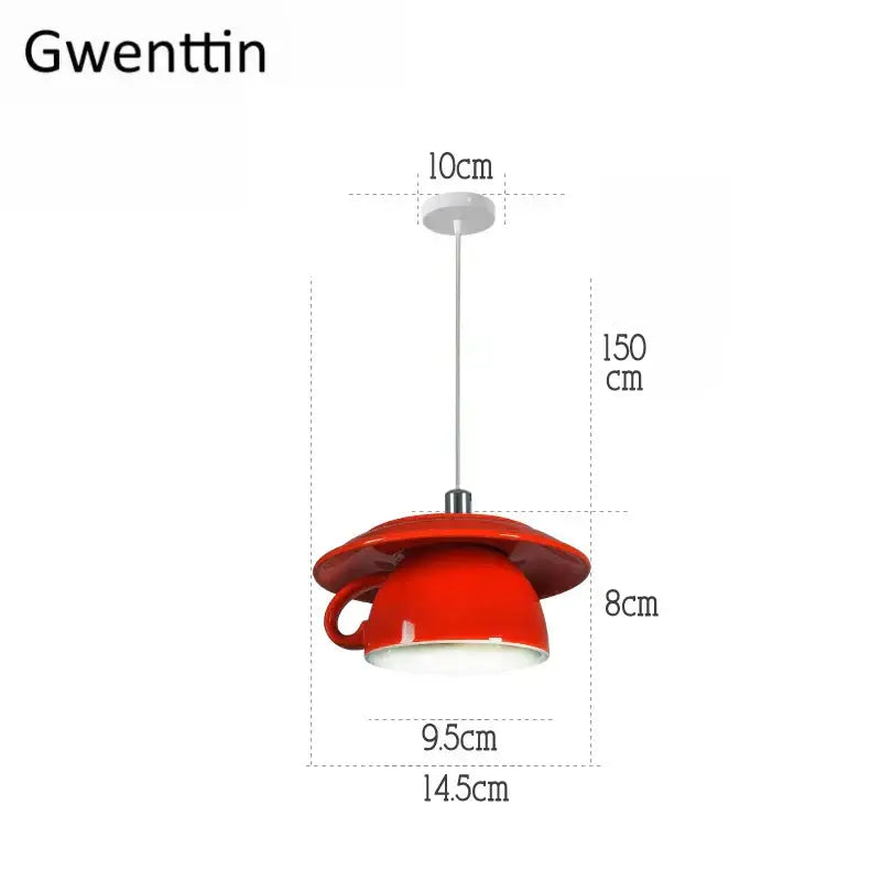 Red glossy ceramic cup pendant light with metallic suspension perfect for modern kitchen decorbites ceramic cup pendant lights