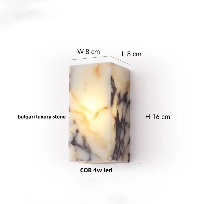 Modern wabi sabi black and cream resin led wall lamp with polished bulgari luxury stone and warm veined pattern