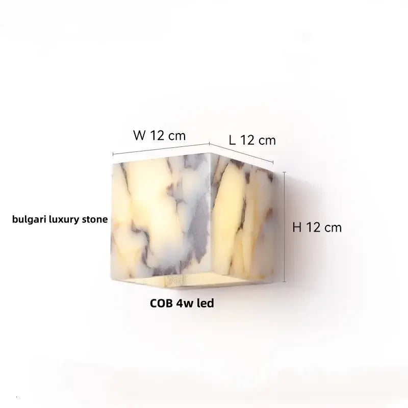 A square bulgari luxury stone led wall lamp in creamy yellow and gray marble pattern for modern bedroom lighting