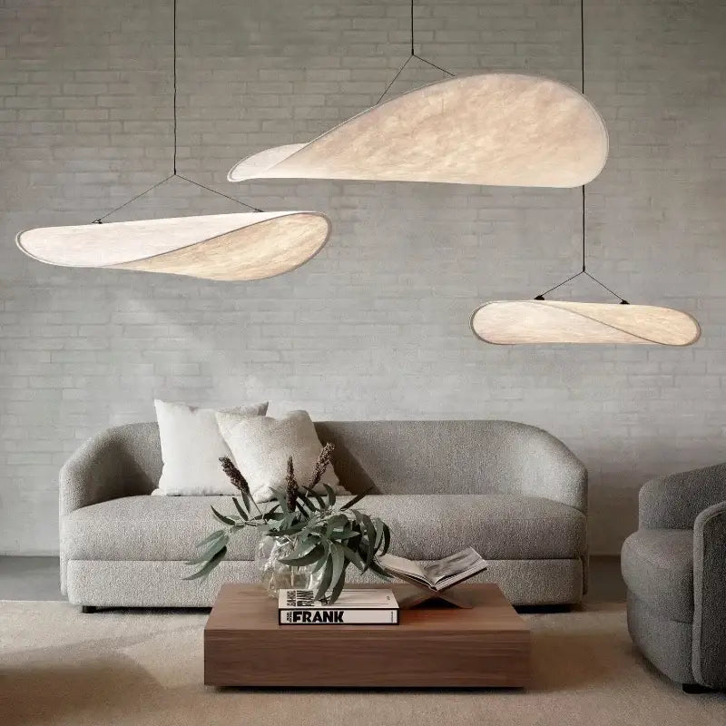 Modern wabi sabi white japanese style chandelier with beige fabric cloud pendant lights by decorbites japanese style