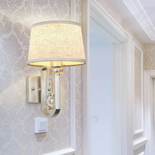 DecorBites™ DecorBites™ Modern Wall Sconce with Fabric Drum Shade and Silver Metal Backplate