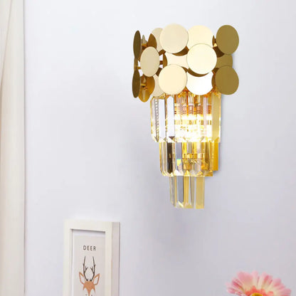 DecorBites™ DecorBites™ Modern Wall Sconce with Tiered Crystal Shade in Gold for Living Room
