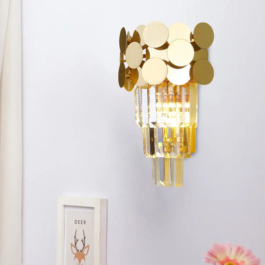 DecorBites™ DecorBites™ Modern Wall Sconce with Tiered Crystal Shade in Gold for Living Room