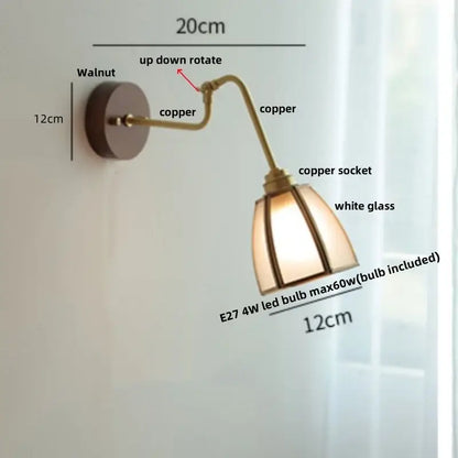 Modern walnut and brass clear glass led wall sconce with copper wall mount and white glass shade for stair lighting decorbites clear glass
