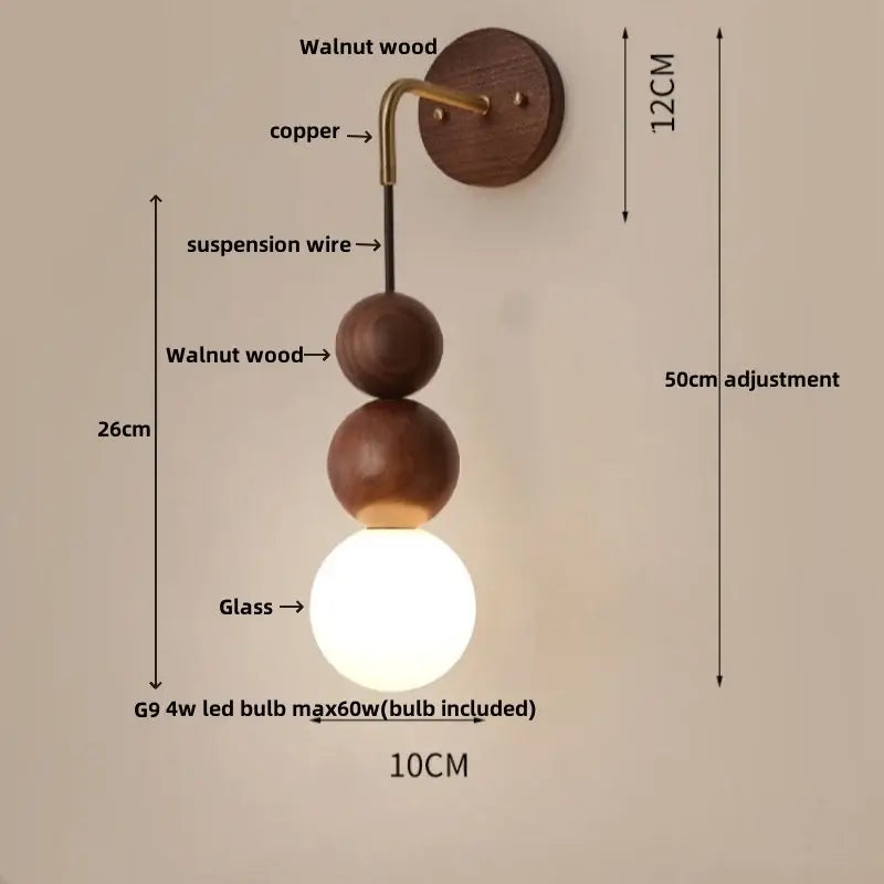 Modern walnut wood and white glass wall light with copper arm and adjustable led wall design for living room decorbites