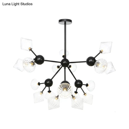 Modern Warehouse Style Chandelier Lamp with Diamond Design - 13"/27.5"/34" Width, Amber/Clear Glass, 3/9/12 Heads - Pendant Lighting for Living Room