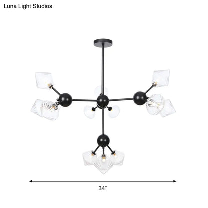 Modern Warehouse Style Chandelier Lamp with Diamond Design - 13"/27.5"/34" Width, Amber/Clear Glass, 3/9/12 Heads - Pendant Lighting for Living Room