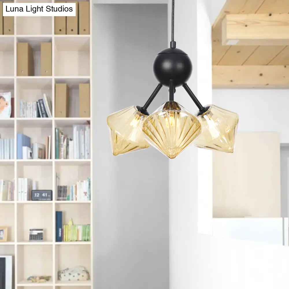 Modern Warehouse Style Chandelier Lamp with Diamond Design - 13"/27.5"/34" Width, Amber/Clear Glass, 3/9/12 Heads - Pendant Lighting for Living Room