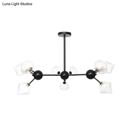 Modern Warehouse Style Chandelier Lamp with Diamond Design - 13"/27.5"/34" Width, Amber/Clear Glass, 3/9/12 Heads - Pendant Lighting for Living Room