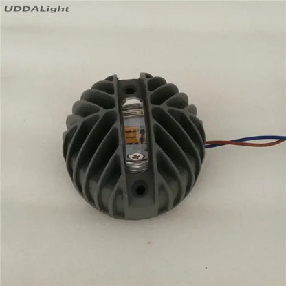 Gray ribbed aluminum heat sink with central led module and red-blue wires for modern warm white decorbites led window lighting