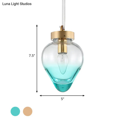 Modern Waterdrop Pendant Light: Blue/Champagne Glass, 1 Bulb, Dining Room Ceiling Lamp