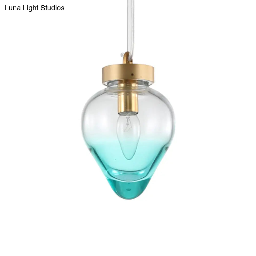 Modern Waterdrop Pendant Light: Blue/Champagne Glass, 1 Bulb, Dining Room Ceiling Lamp