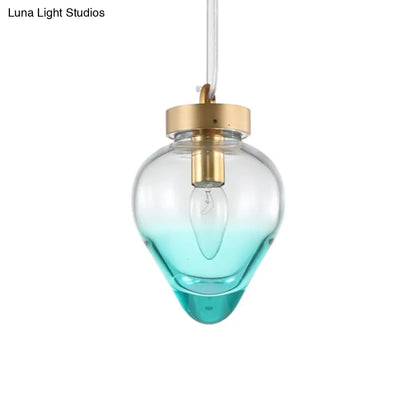 Modern Waterdrop Pendant Light: Blue/Champagne Glass, 1 Bulb, Dining Room Ceiling Lamp