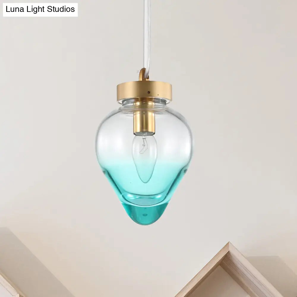 Modern Waterdrop Pendant Light: Blue/Champagne Glass, 1 Bulb, Dining Room Ceiling Lamp