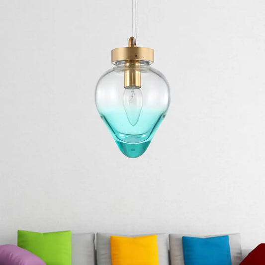 Modern Waterdrop Pendant Light: Blue/Champagne Glass, 1 Bulb, Dining Room Ceiling Lamp