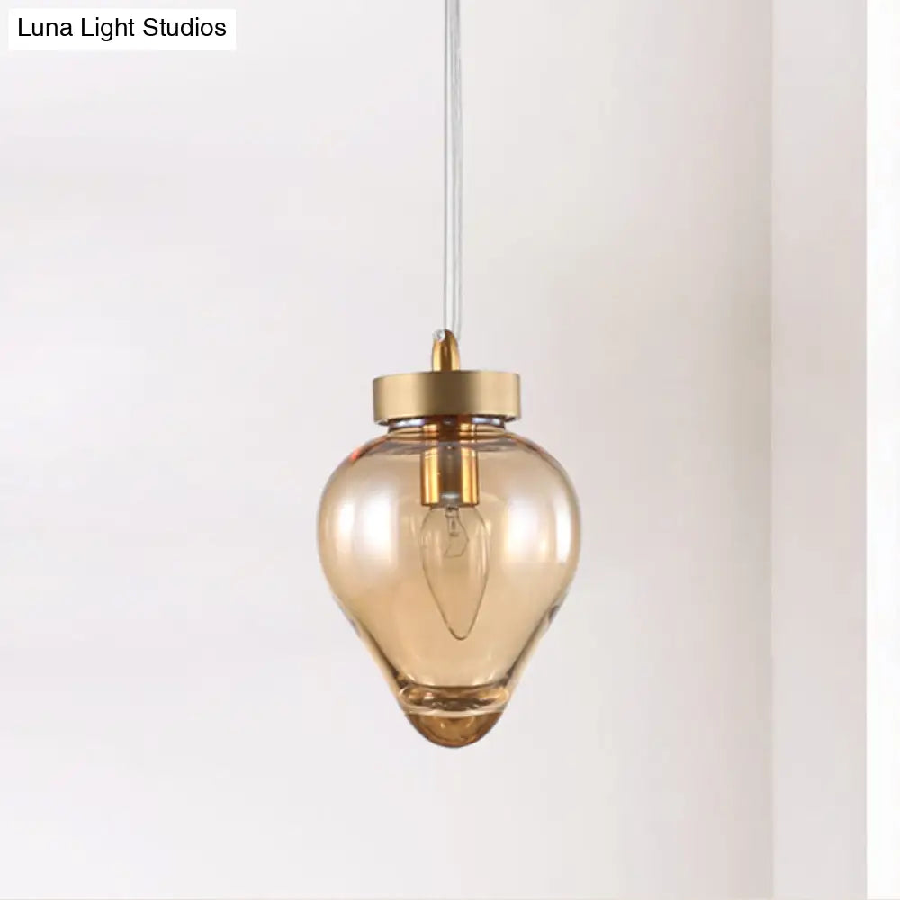 Modern Waterdrop Pendant Light: Blue/Champagne Glass, 1 Bulb, Dining Room Ceiling Lamp