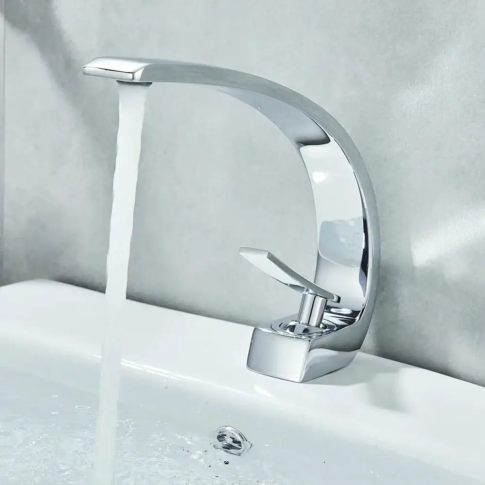 Modern waterfall black chrome basin faucet with chrome finish sleek curved spout and angular handle by decorbites black chrome basin