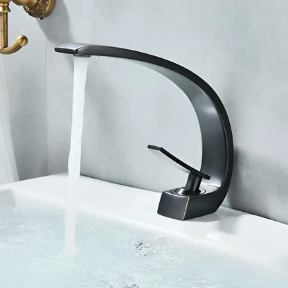 Modern waterfall black chrome basin faucet with sleek curved design and matte finish by decorbites black chrome basin