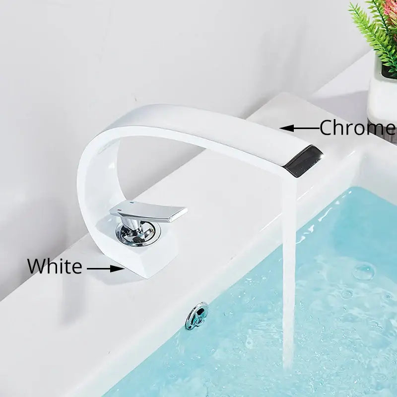 White ceramic basin faucet with sleek curved design and chrome accents for decorbites black chrome bathroom use