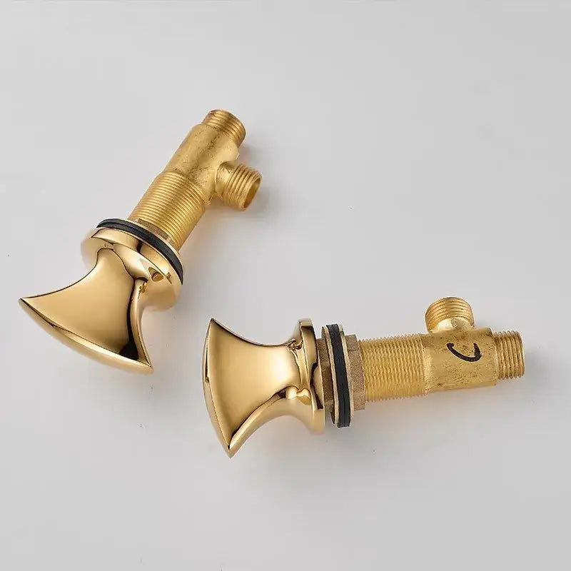 Gold basin faucet handles in brass with sleek angular design and threaded connections for decorbites black basin faucet