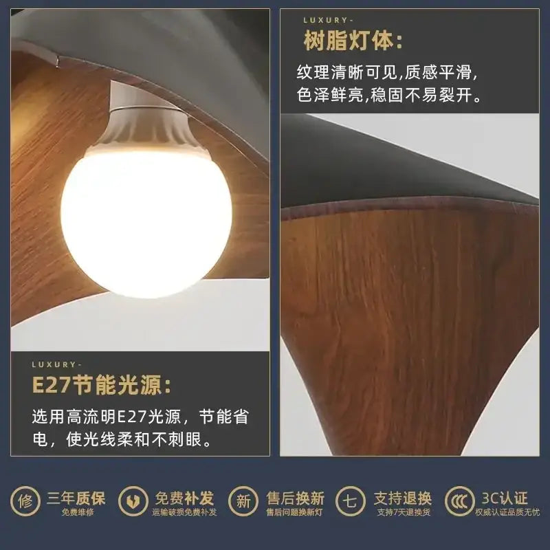 A warm glowing e27 led bulb with a smooth white finish in a modern wave black and bronze chandelier pendant light