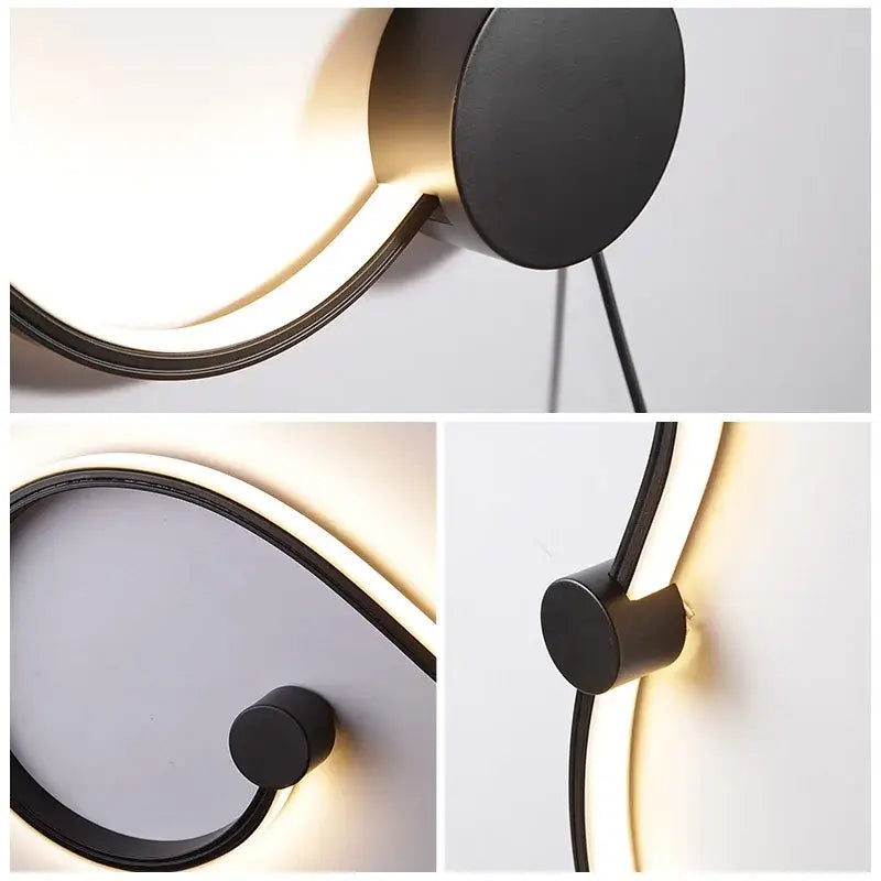 Modern black circular wall lights with sleek minimalist design and integrated led lighting for living room decor