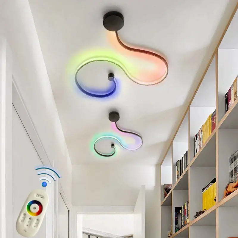 Modern wave black rgb led wall lights with sleek curved design and wireless remote control for living room decor