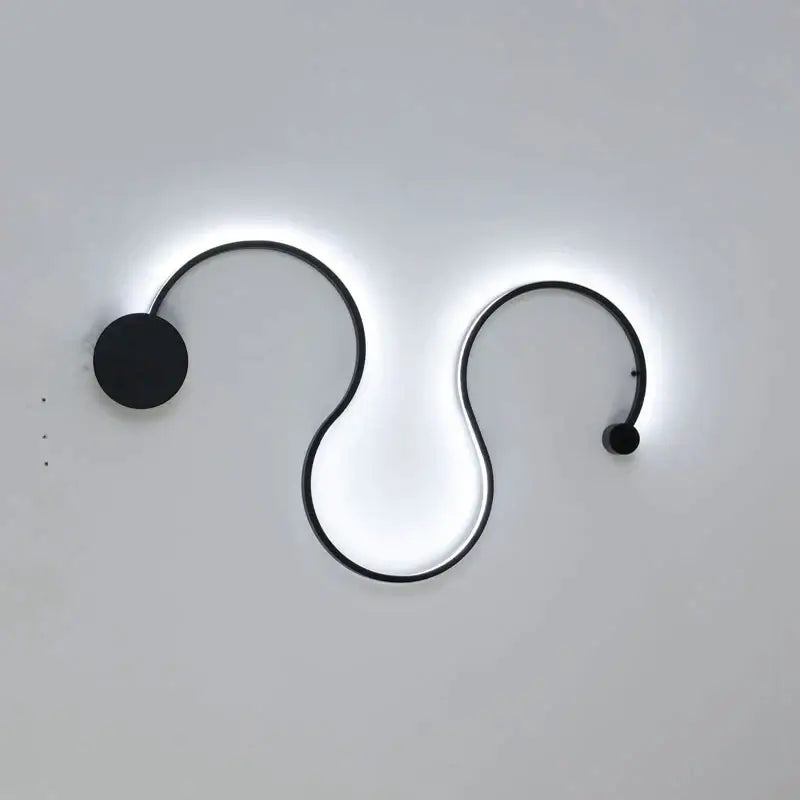 Modern wave black led wall lights with sleek curved design and circular fixtures for living room decor