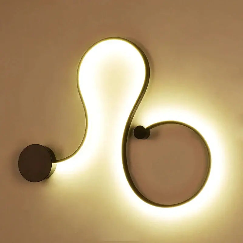 Modern wave black led wall lights with sleek curved design and warm white led lighting for living room decor