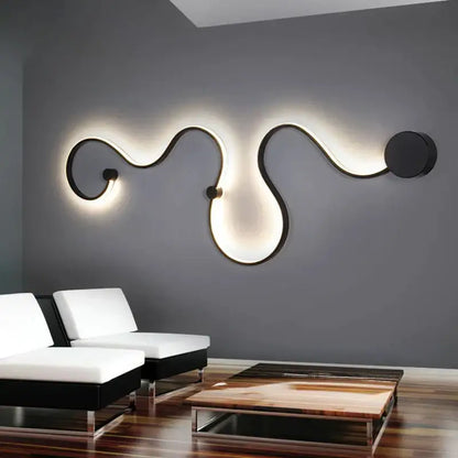 Modern wave black led wall lights with sleek curved design and warm ambient lighting for living room decor
