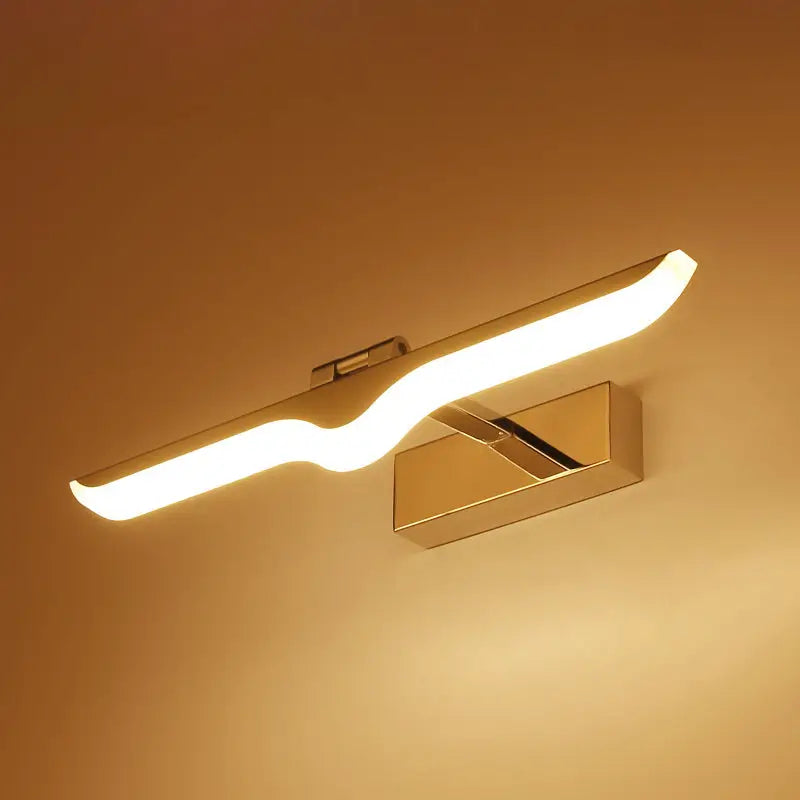 Modern gold-finished led wall light with sleek wavy chrome acrylic panel for bathroom vanity 110v-120v use