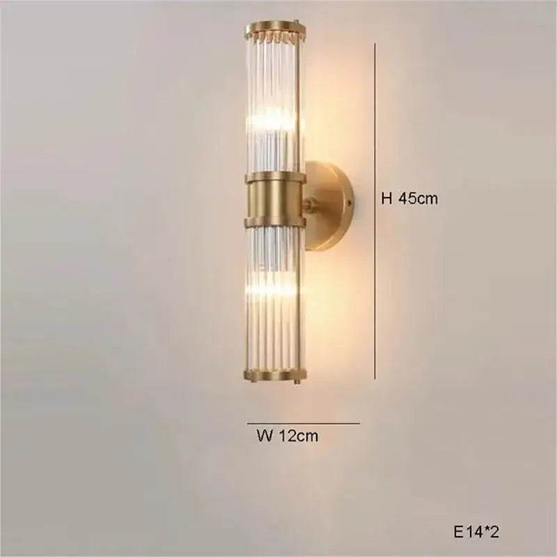 Modern decorbites golden chandelier wall sconce with gold-toned vertical glass tubes and minimalist led design for living room