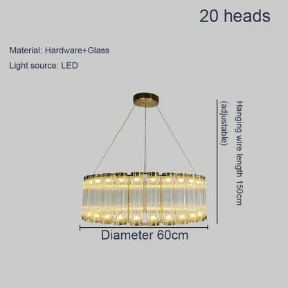 Modern wave decorbites golden chandelier with 20 clear glass crystal rods led light and adjustable hanging wire for living room