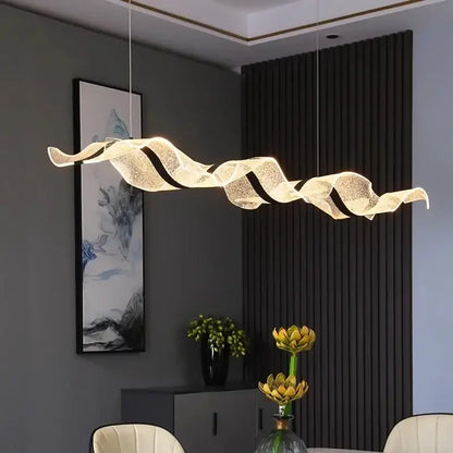 Modern wave glass elegant led pendant chandelier with translucent textured glass and black accents for dining room use pendant chandeliers