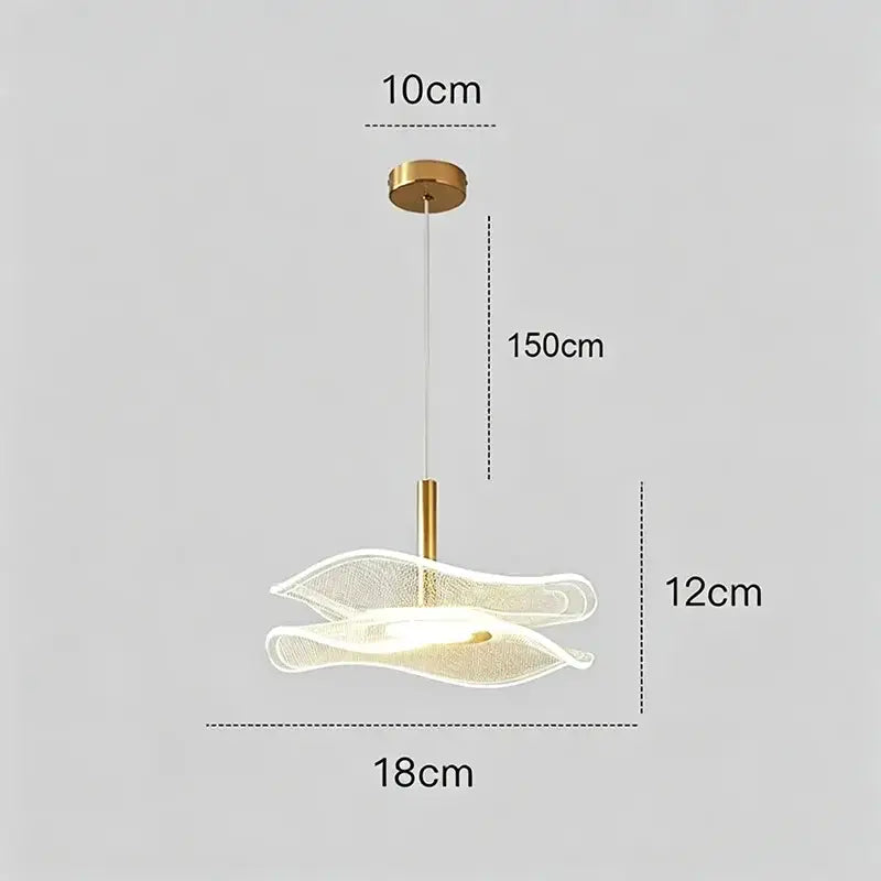 Modern gold-toned led pendant with translucent mesh leaf design for dining tables and living rooms