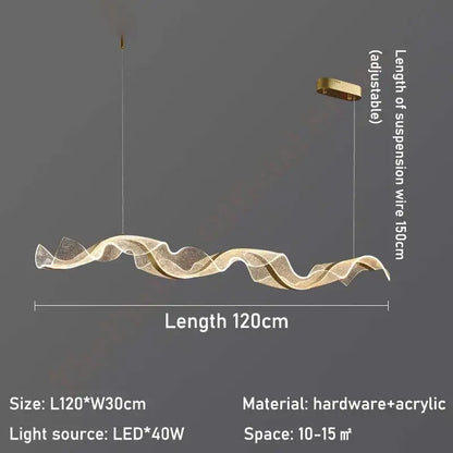 Modern wave gold acrylic led pendant lamp with flowing wave design and gold-toned hardware for dining room use