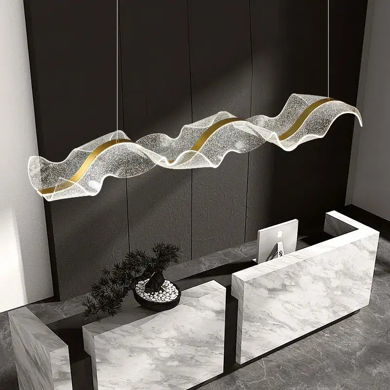 Modern wave gold acrylic led pendant light with translucent textured glass and gold accents for stylish dining room decorbites acrylic led pendant
