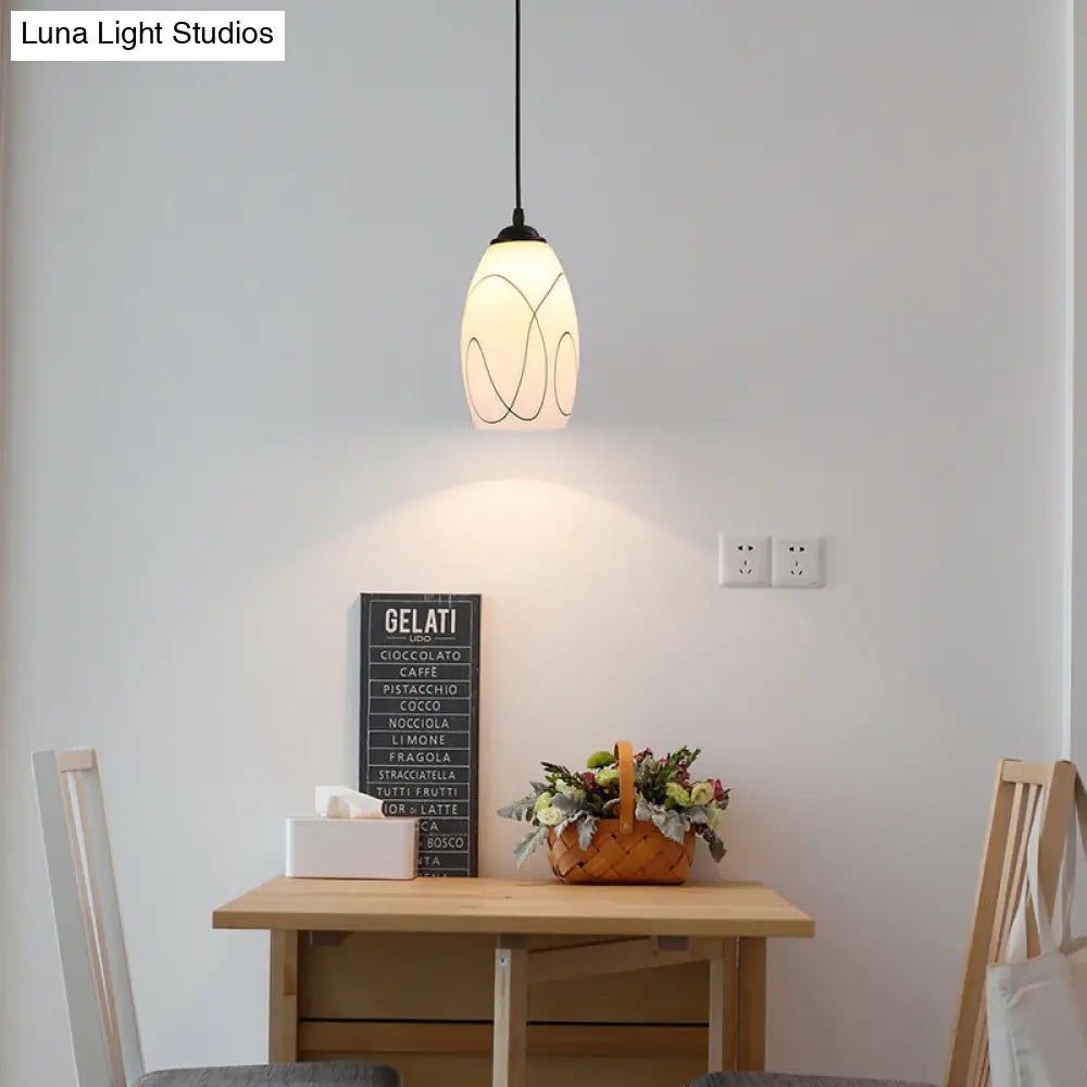 Modern Wave Tulip White Glass Pendant Lamp with Black Hanging Ceiling Light - Ideal for Dining Room