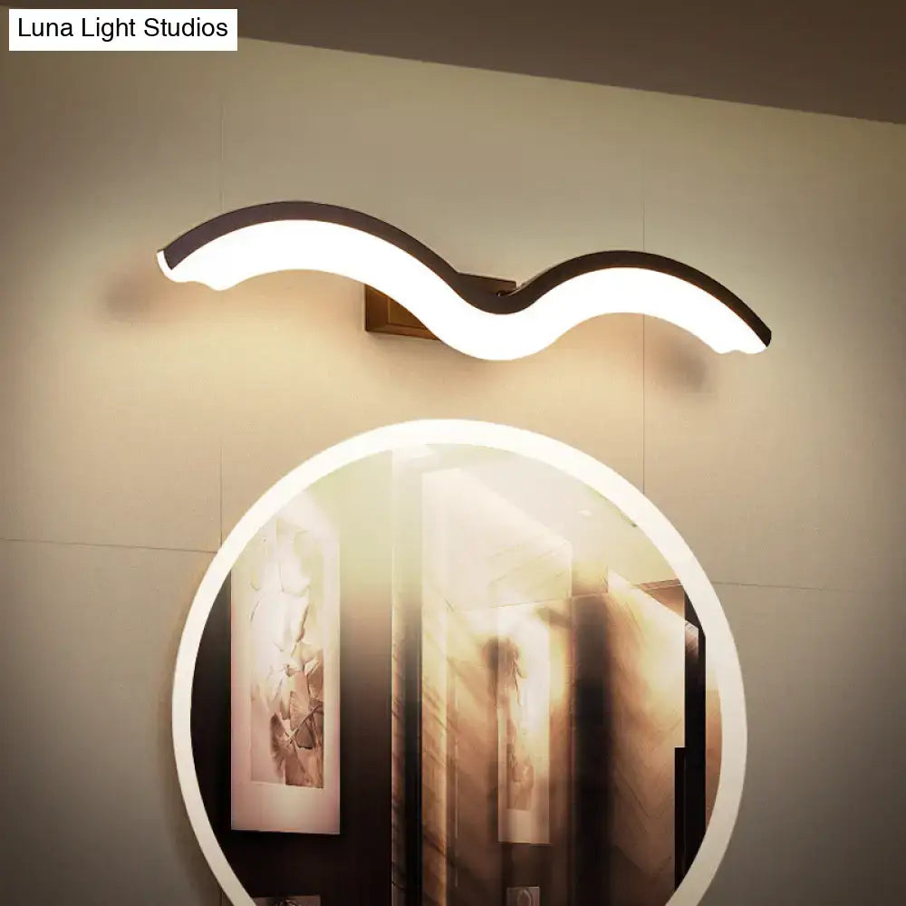 Modern wavelet black and white wall sconce bathroom led light with sleek black frame and bright white illumination