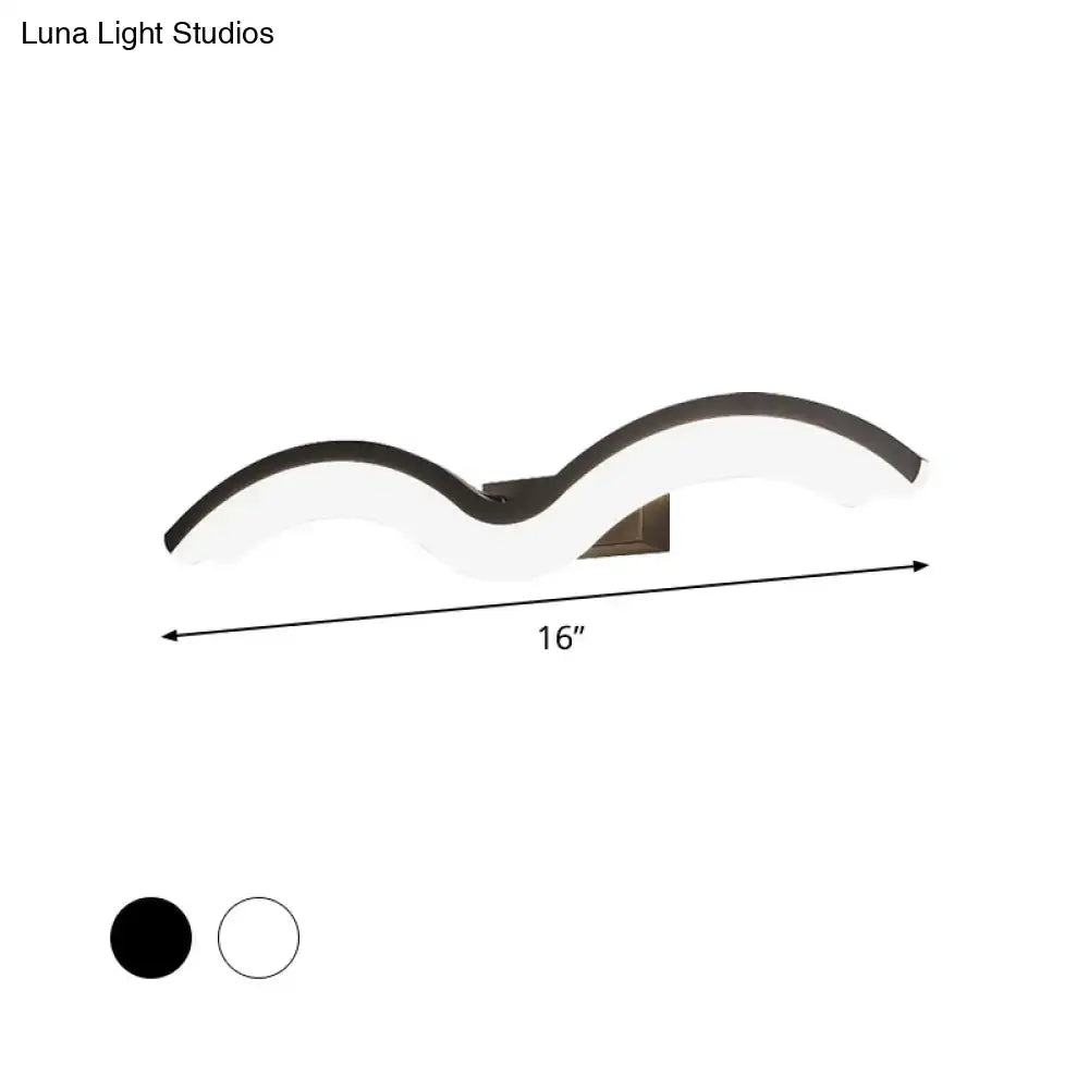 Modern wavelet black and white wall sconce with sleek led light in minimalist fixture for bathroom lighting