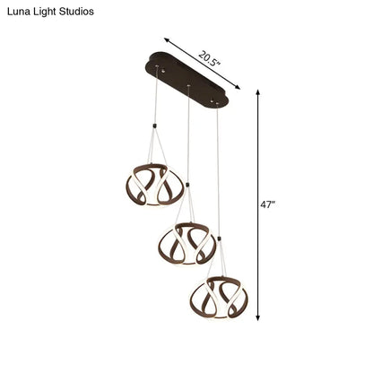 Modern Waving Acrylic Island Pendant Light: Brown Hanging Ceiling Light with Adjustable Cords (3/5-Light)